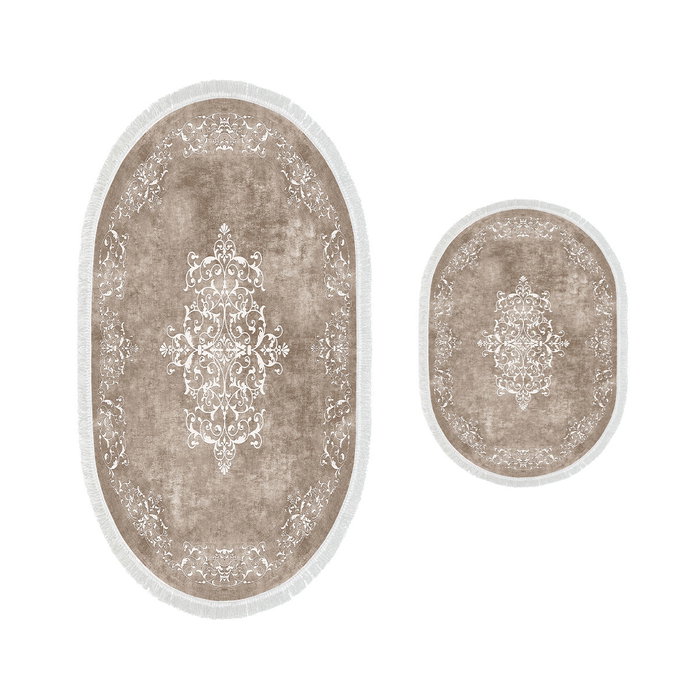 Mijölnir Juego de alfombras de baño beige y blanco (2 piezas) Mijölnir Juego de alfombras de baño beige y blanco (2 piezas)